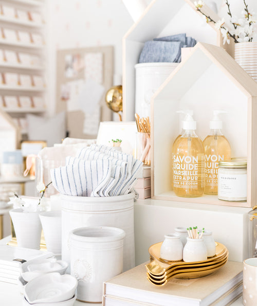 Close up of the shop merchandising featuring home items