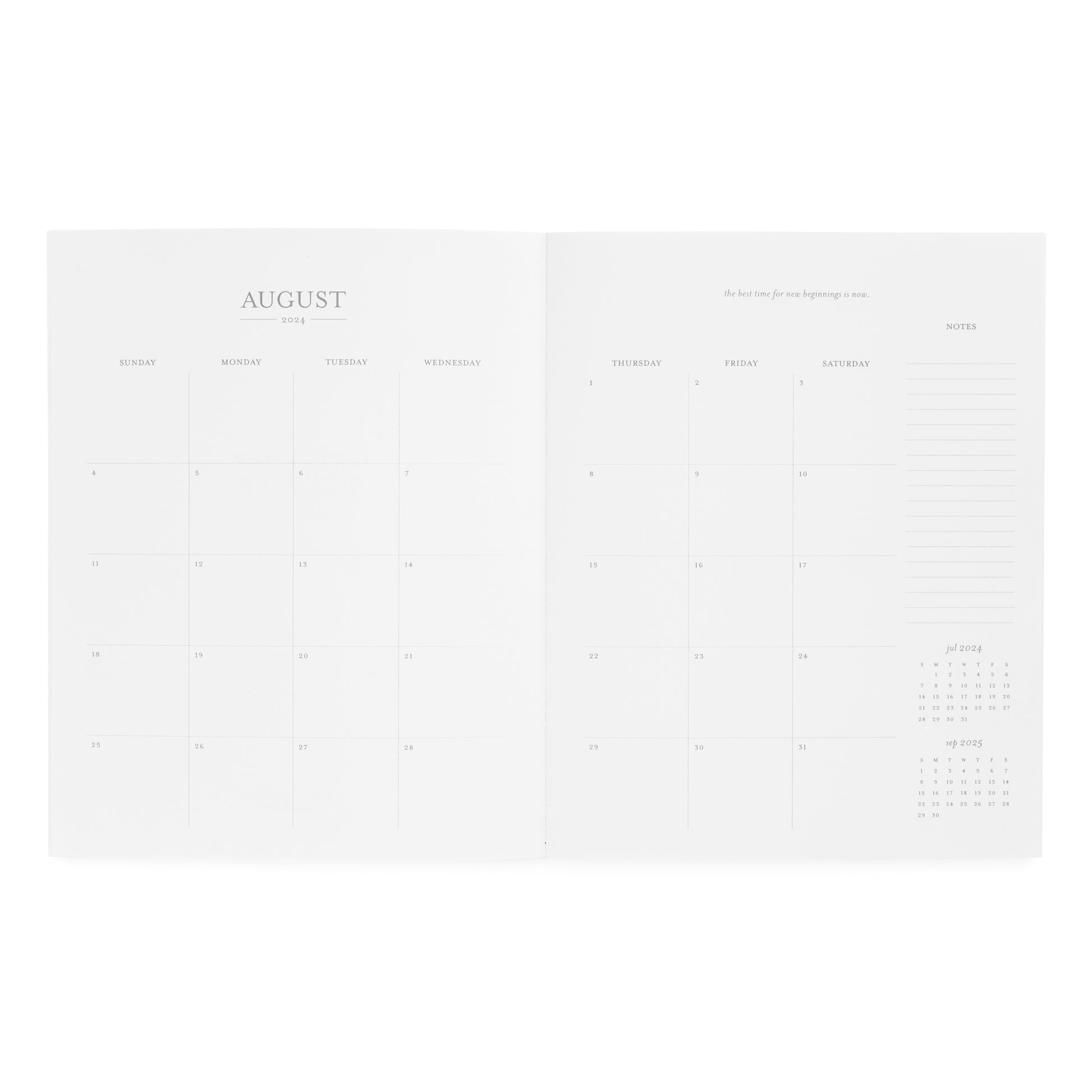 Monthly Calendar Grid with Notes Section on Side