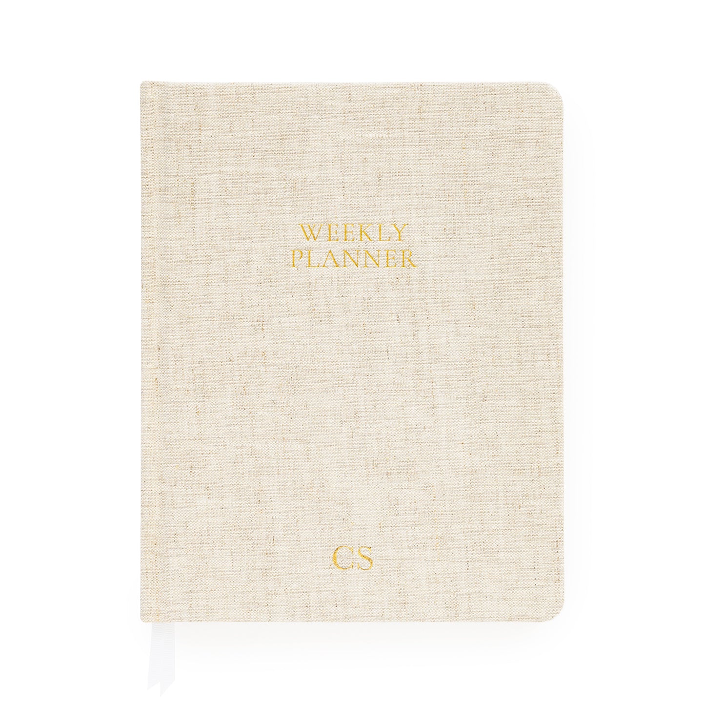 Flax undated weekly planner with gold foil initials