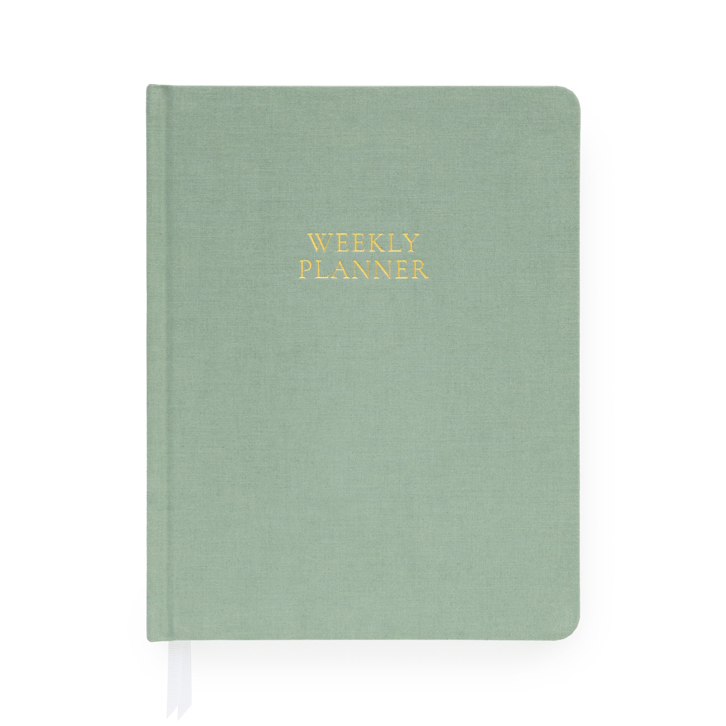 Sage Green Weekly Planner with white ribbon bookmark