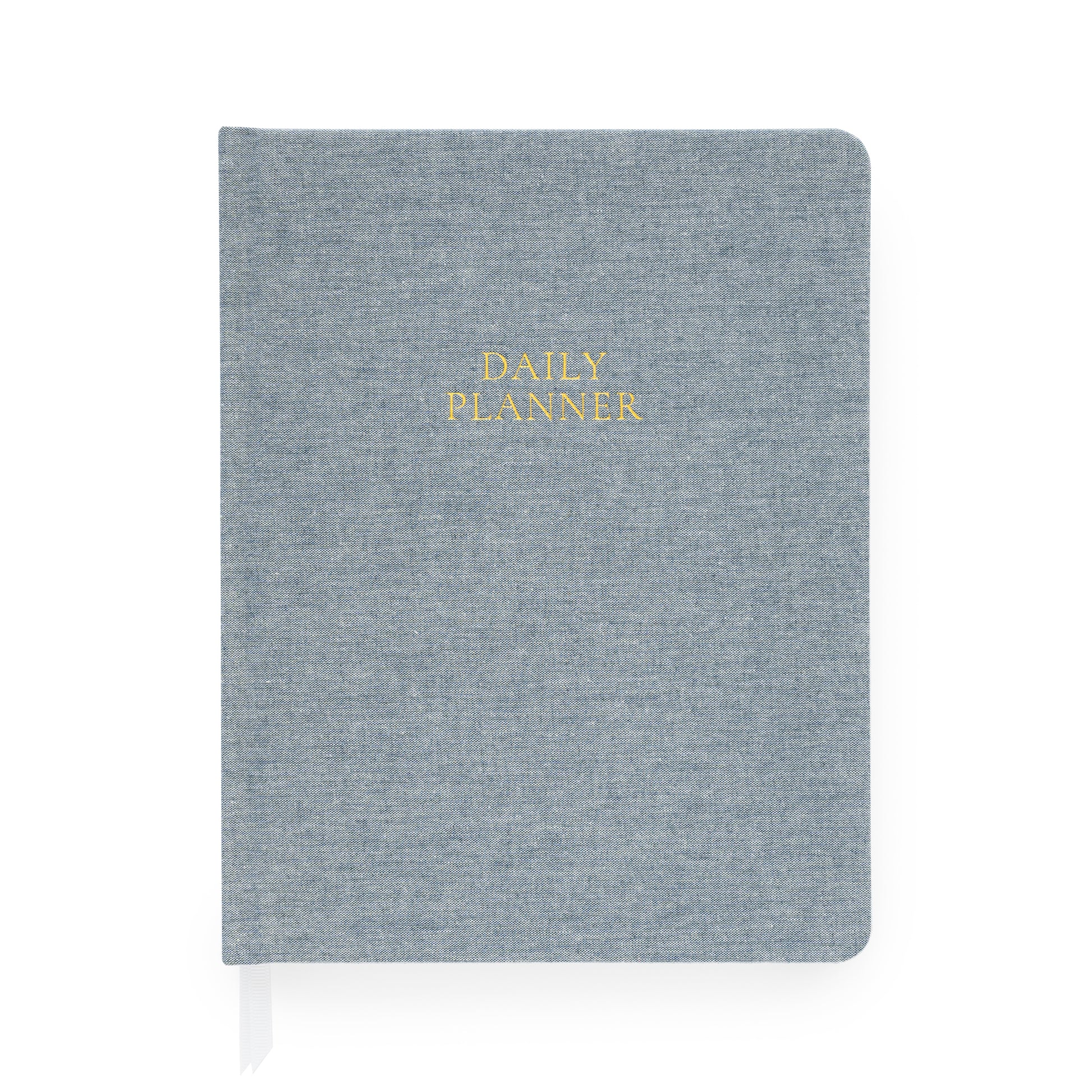 Chambray blue daily planner with gold foil Daily Planner on front
