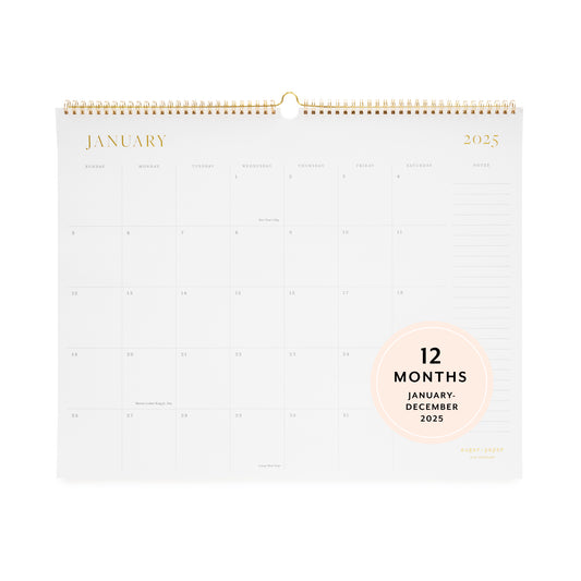 Gold foil wall calendar with gold spiral