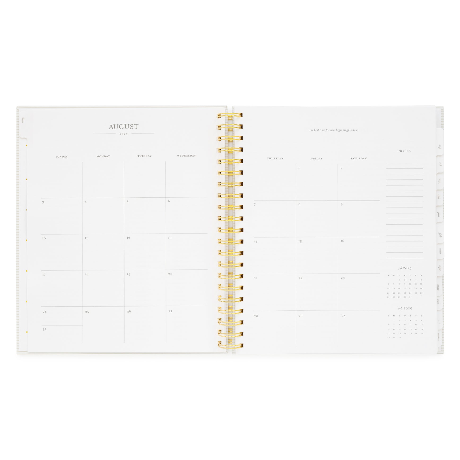 spiral planner open to august monthly grid pages
