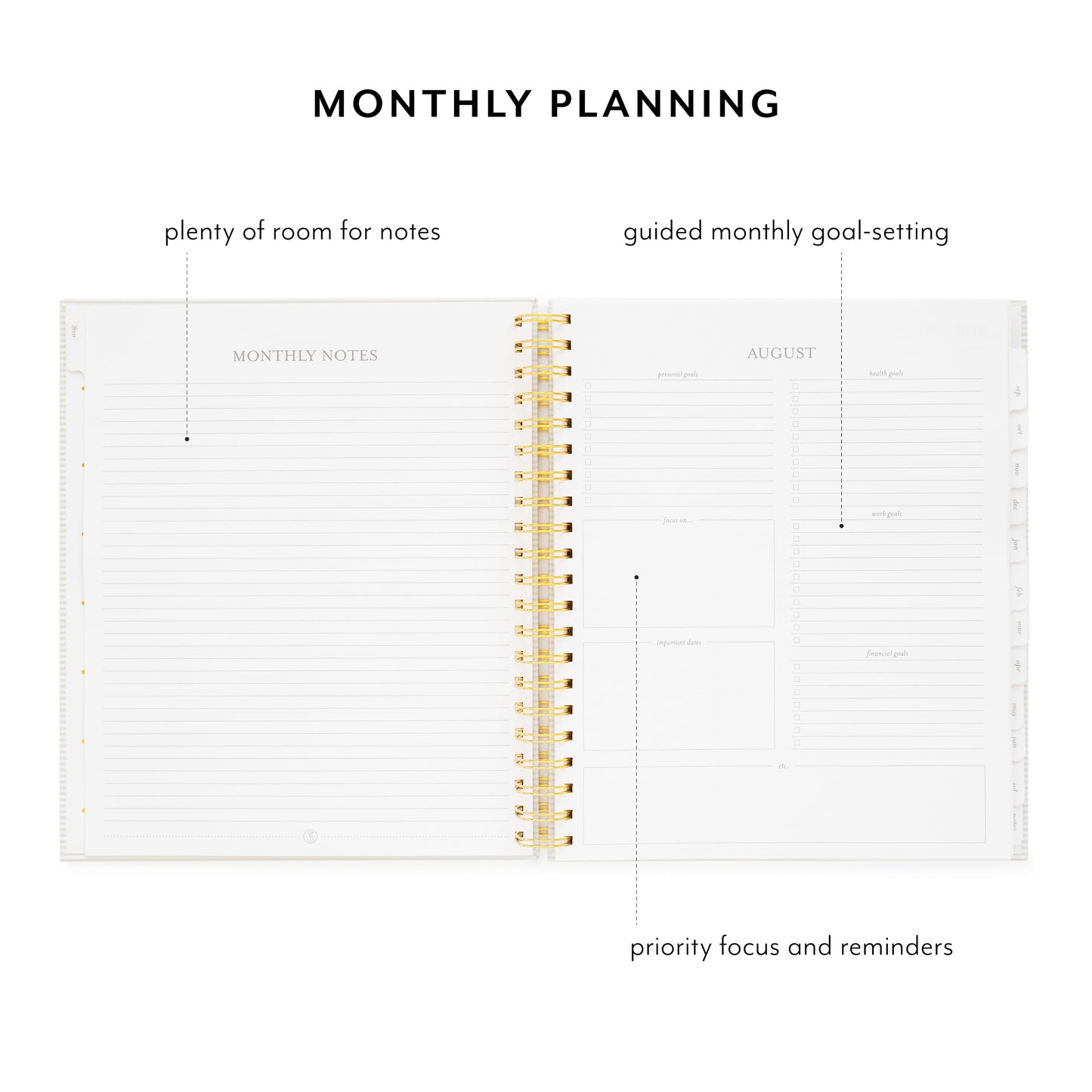 spiral planner open to notes and goal-setting pages