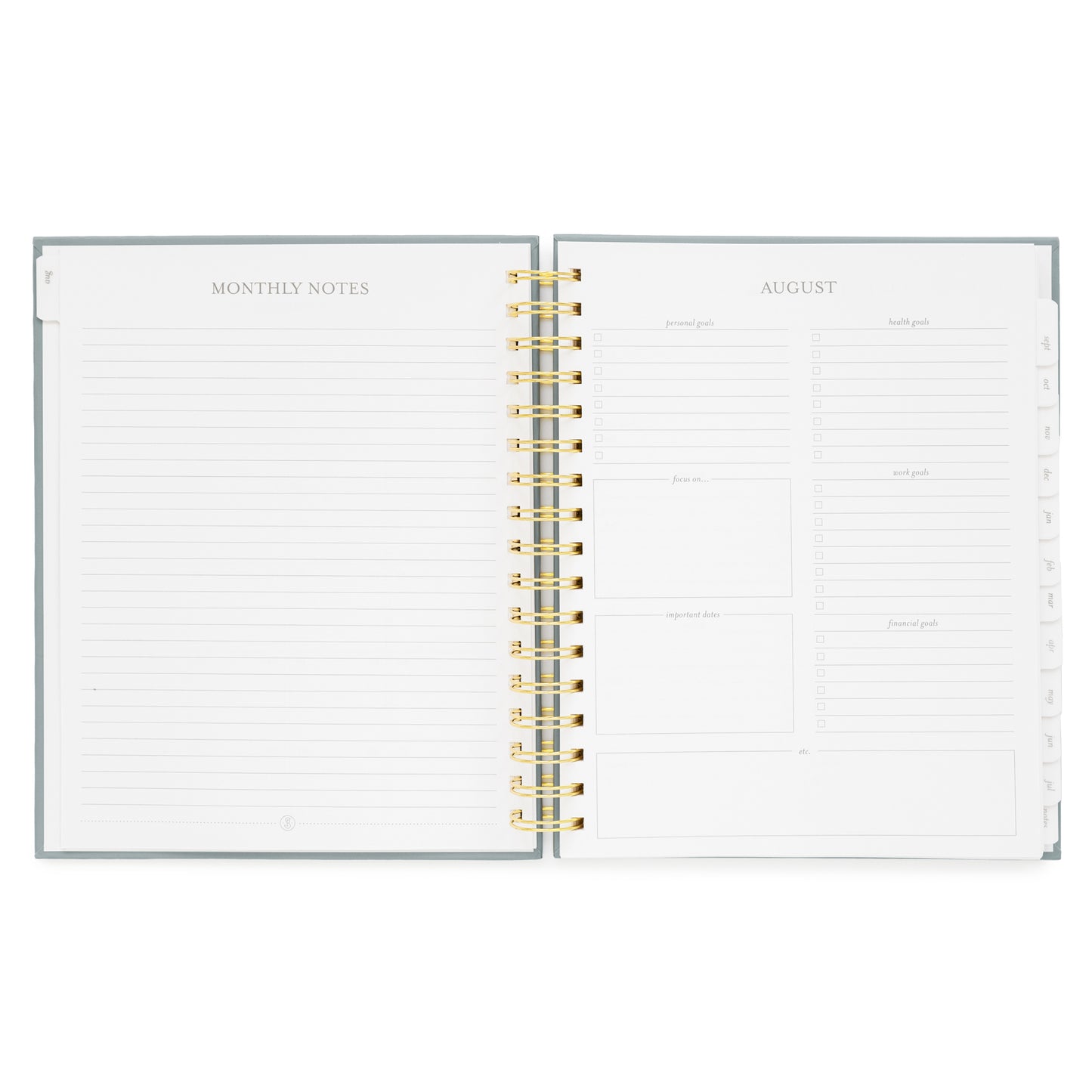 spiral planner open to monthly notes and to-do pages