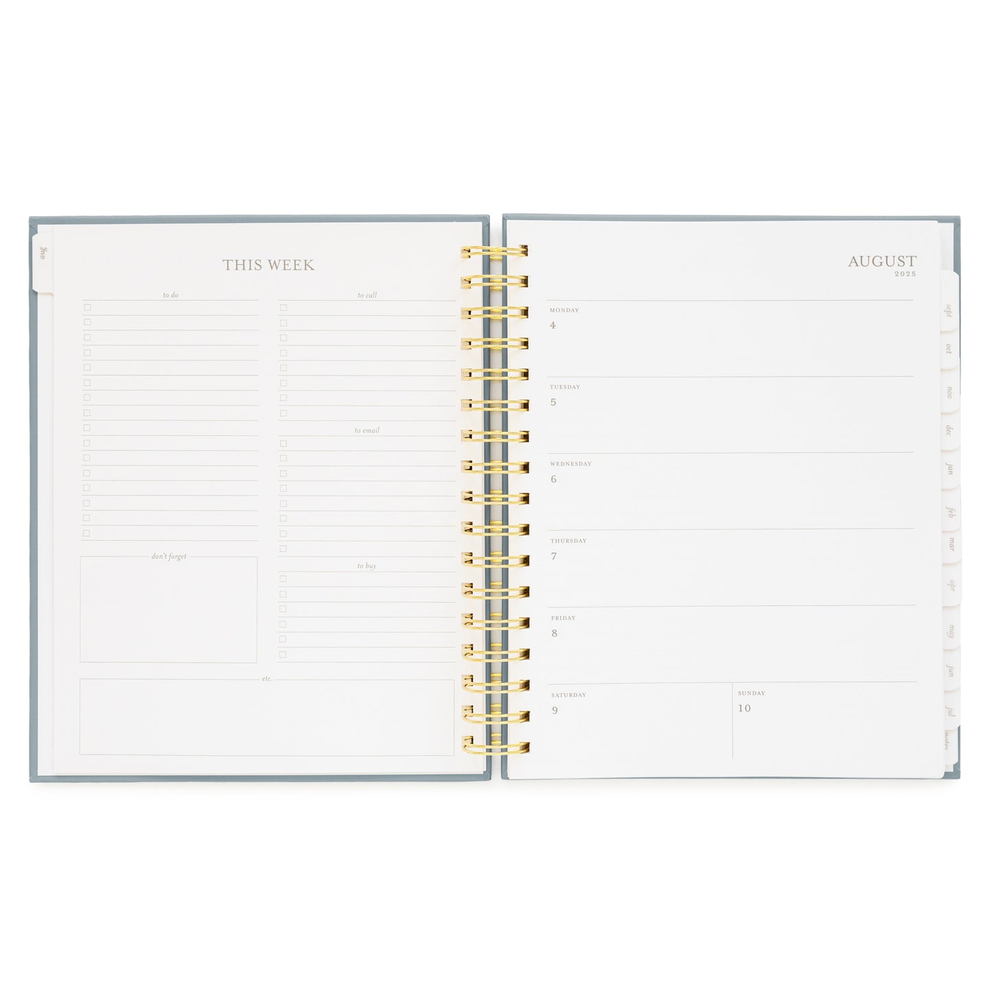 spiral planner open to weekly todo list page and blank weekdays