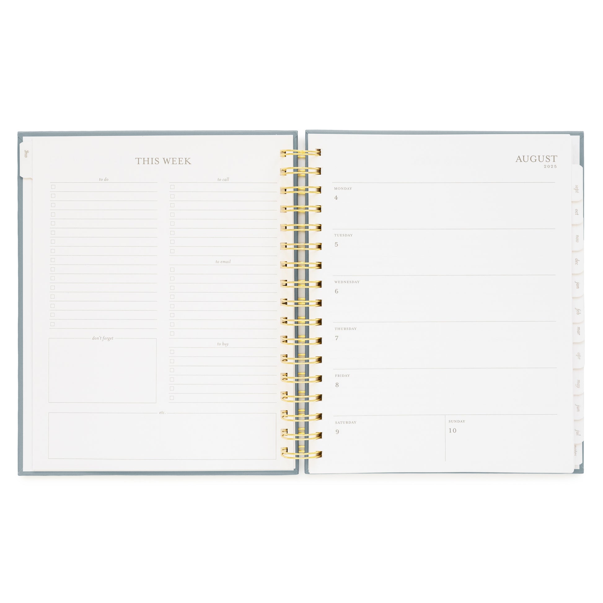 spiral planner open to weekly todo list page and blank weekdays