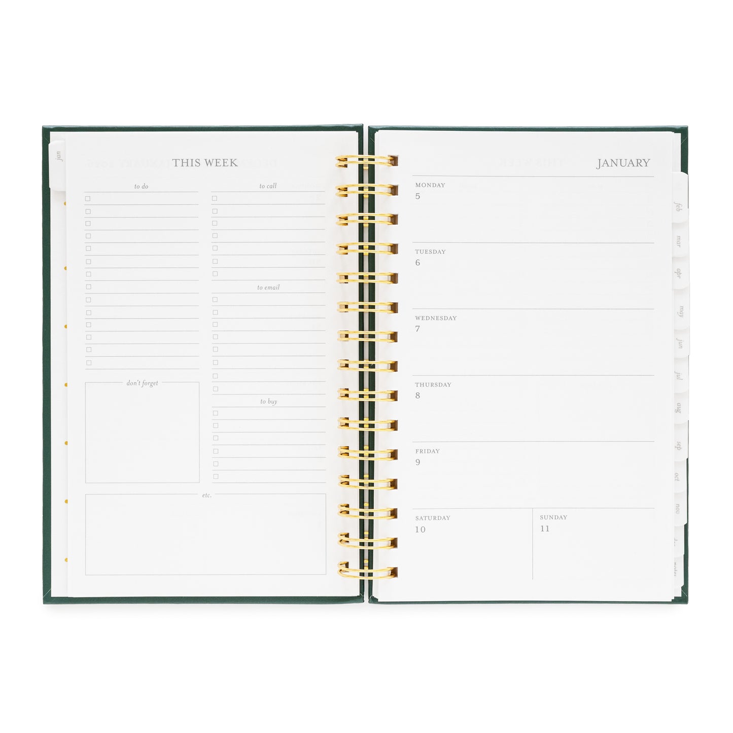 Open small spiral planner showing weekly layout and weekly to do lists for January 2026