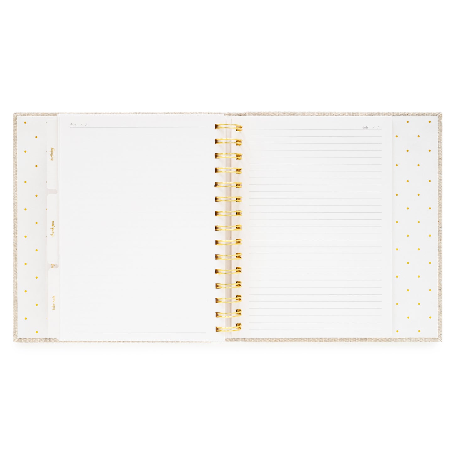 Open concealed agenda with extra blank pages and lined note pages in the back