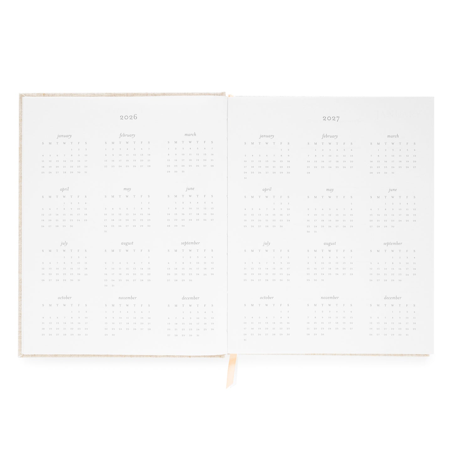 Interior of desk agenda with 2026 + 2027 month overview