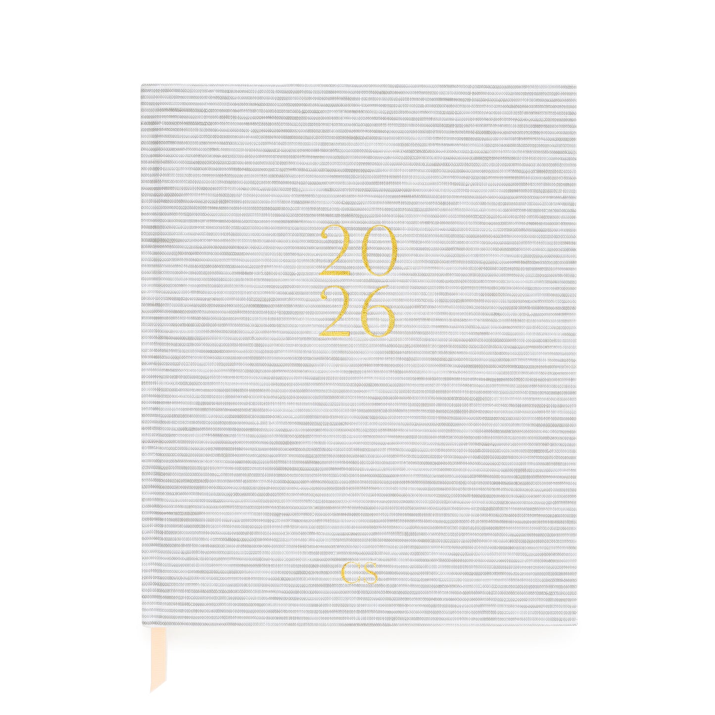 Grey and white stripe desk agenda with 2026 and 'CS' monogram initials stamped in gold foil
