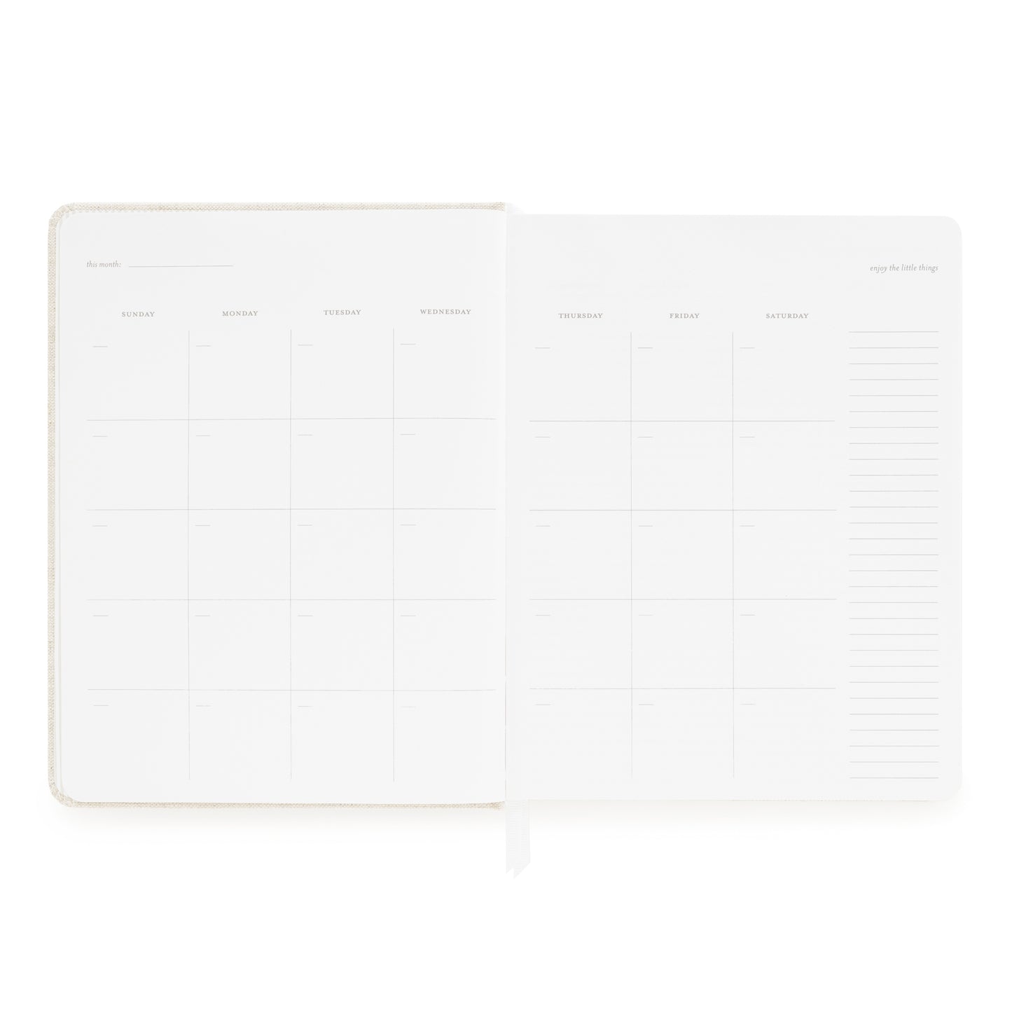 Monthly grid of undated planner