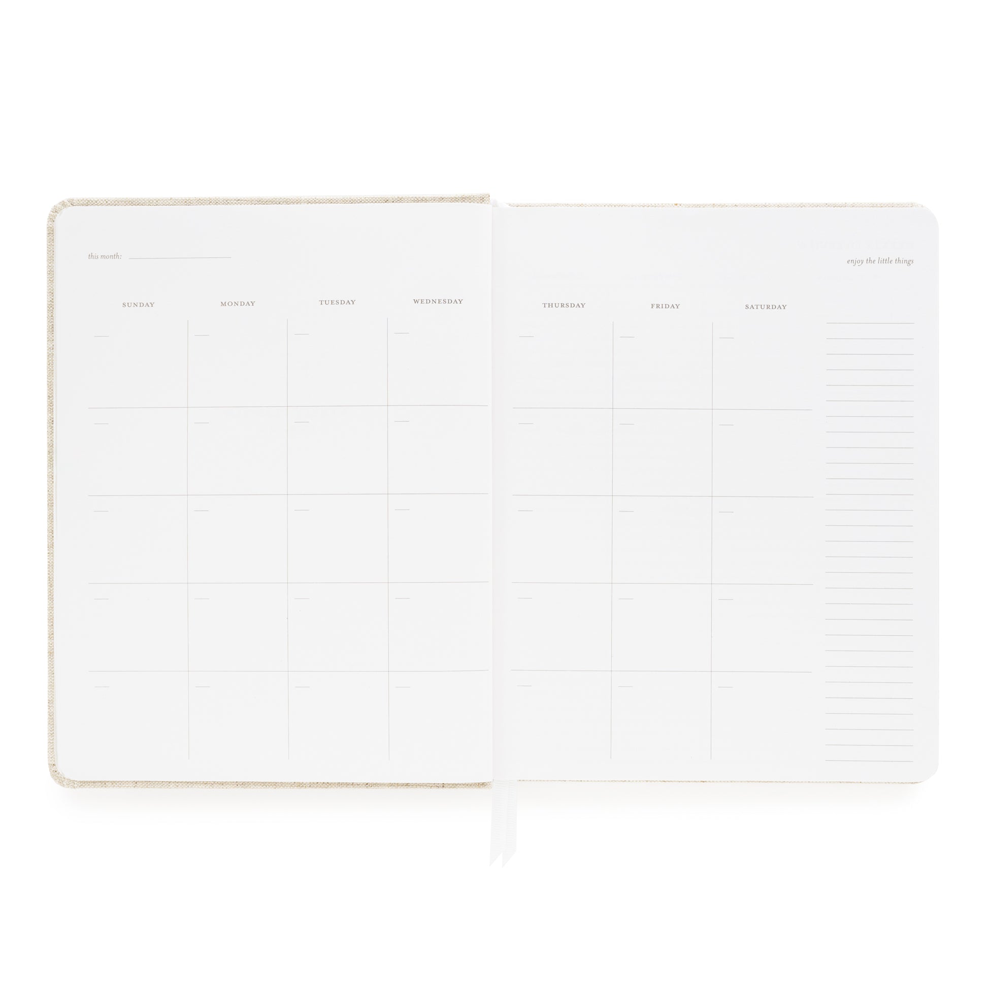 Monthly grid of undated planner