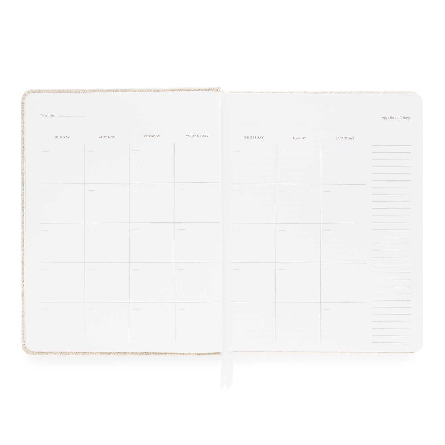 Monthly grid overview in undated planner