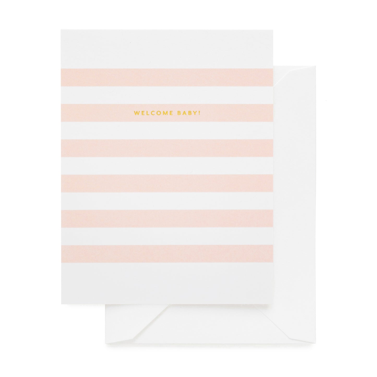 Pink stripe card gold foil printed with welcome baby