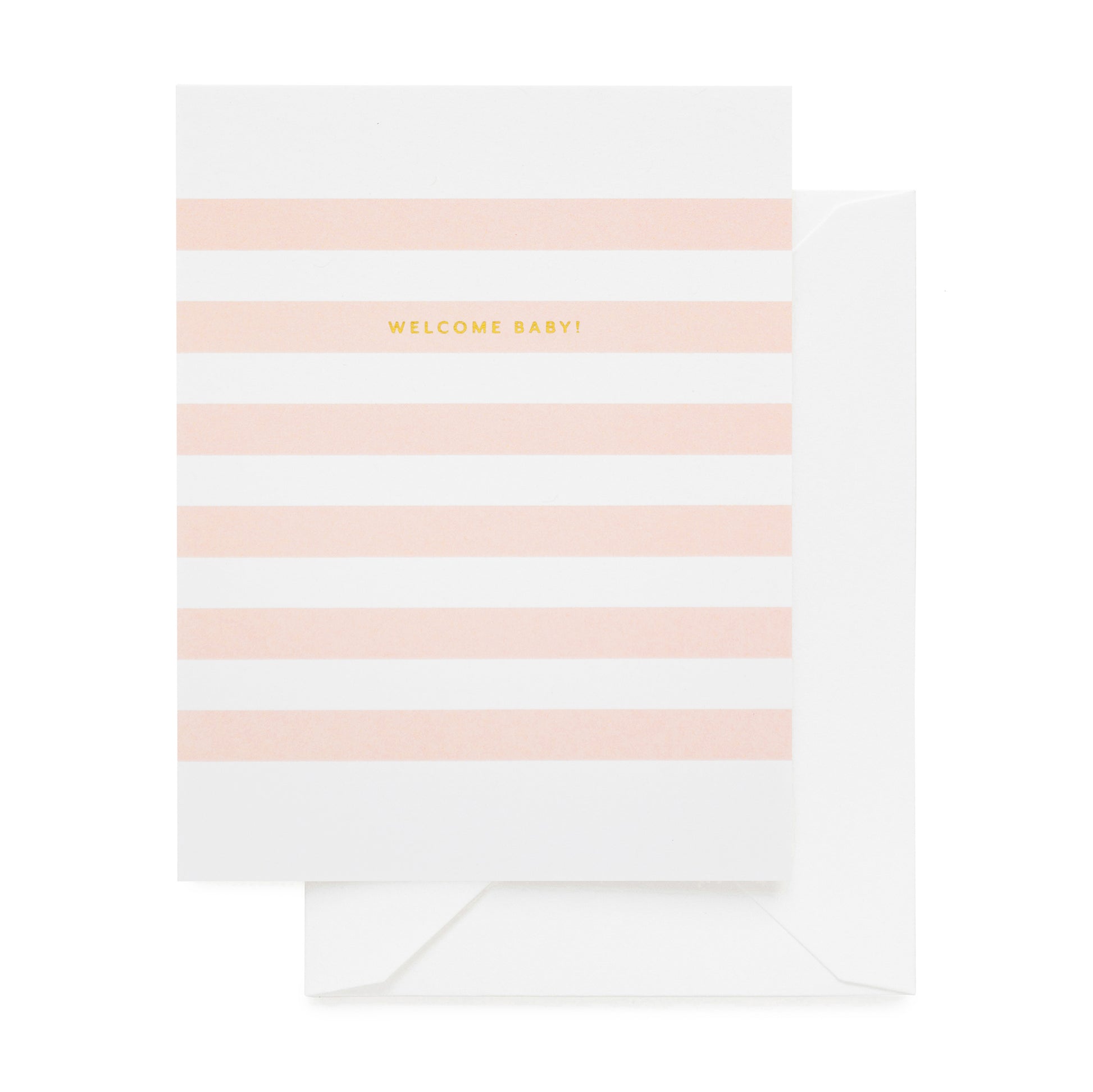 Pink stripe card gold foil printed with welcome baby