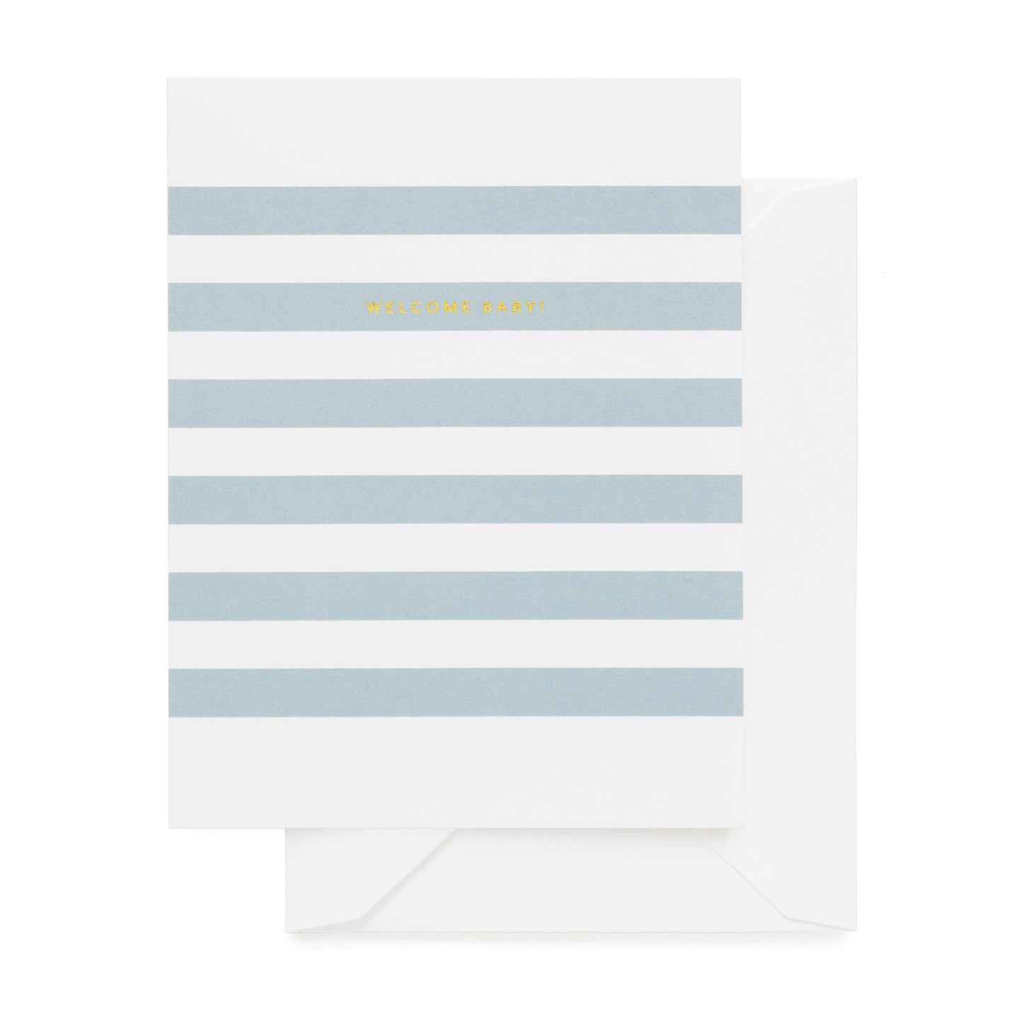 Blue Stripe card gold foil printed with Welcome Baby