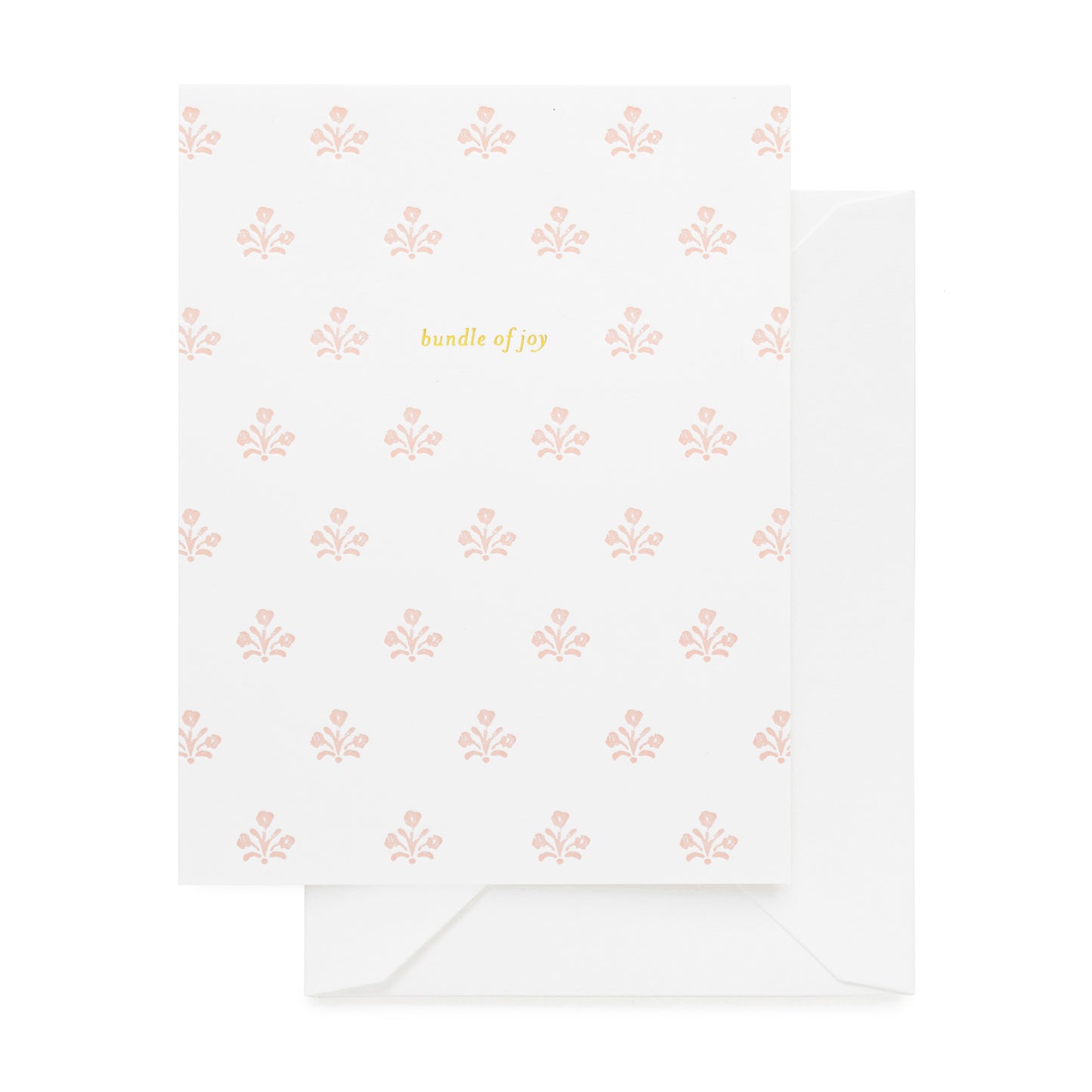 white card with pink floral pattern and gold bundle of joy text