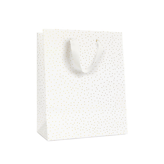 White and Gold Foil Gift Bag with White Ribbon Handles