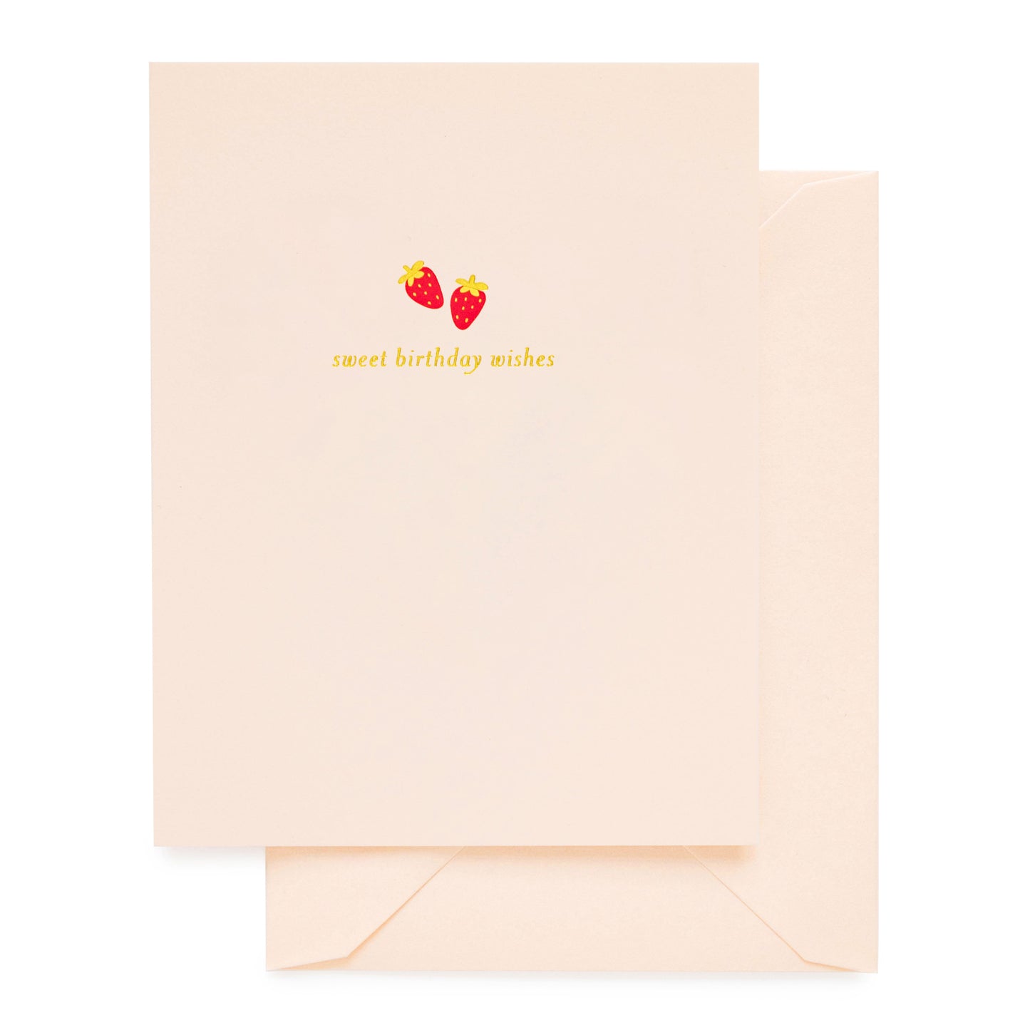 Pale pink birthday card with red strawberries and sweet birthday wishes printed