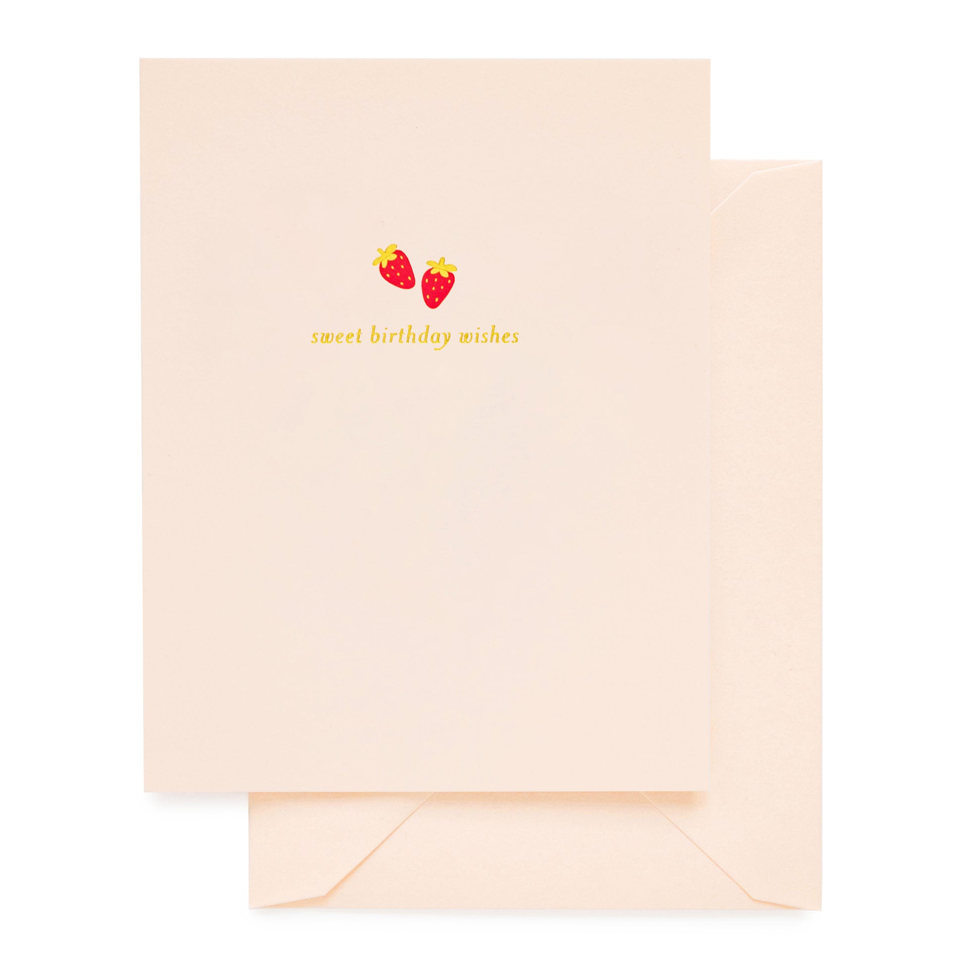 Pale pink birthday card with red strawberries and sweet birthday wishes printed