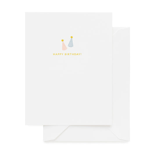 Pink, blue , and gold foil party hats birthday card