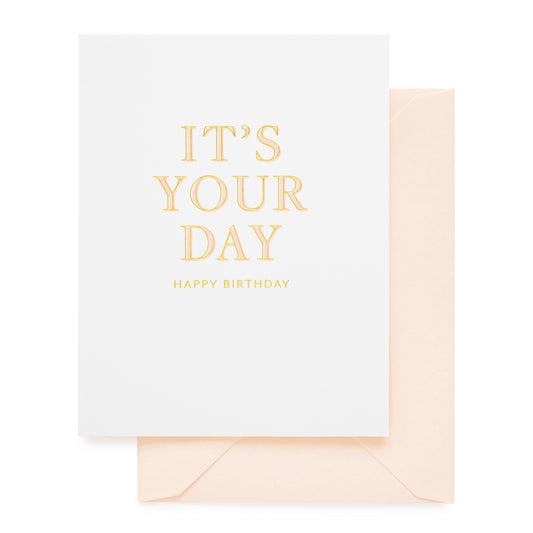 it's your day birthday card in pink and gold foil