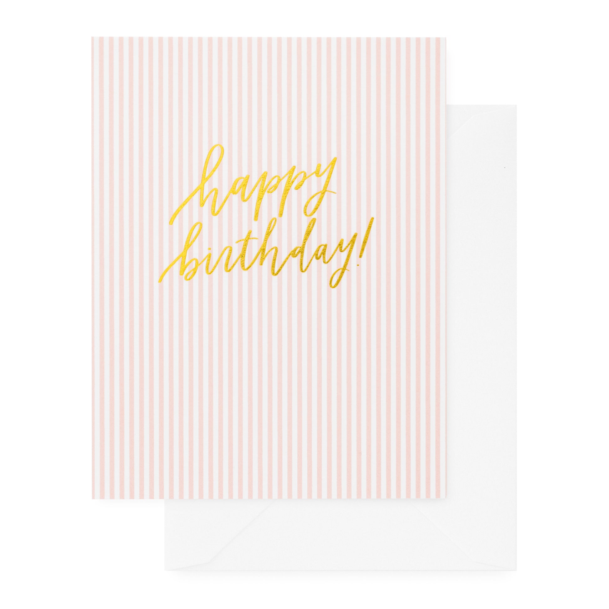 Pink pinstripe happy birthday card