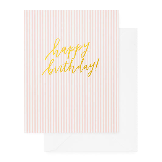 Pink pinstripe happy birthday card