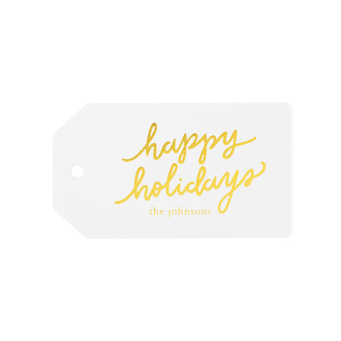 Custom Gift Tag Foil Printed in Gold Foil with Happy Holidays and Family Name