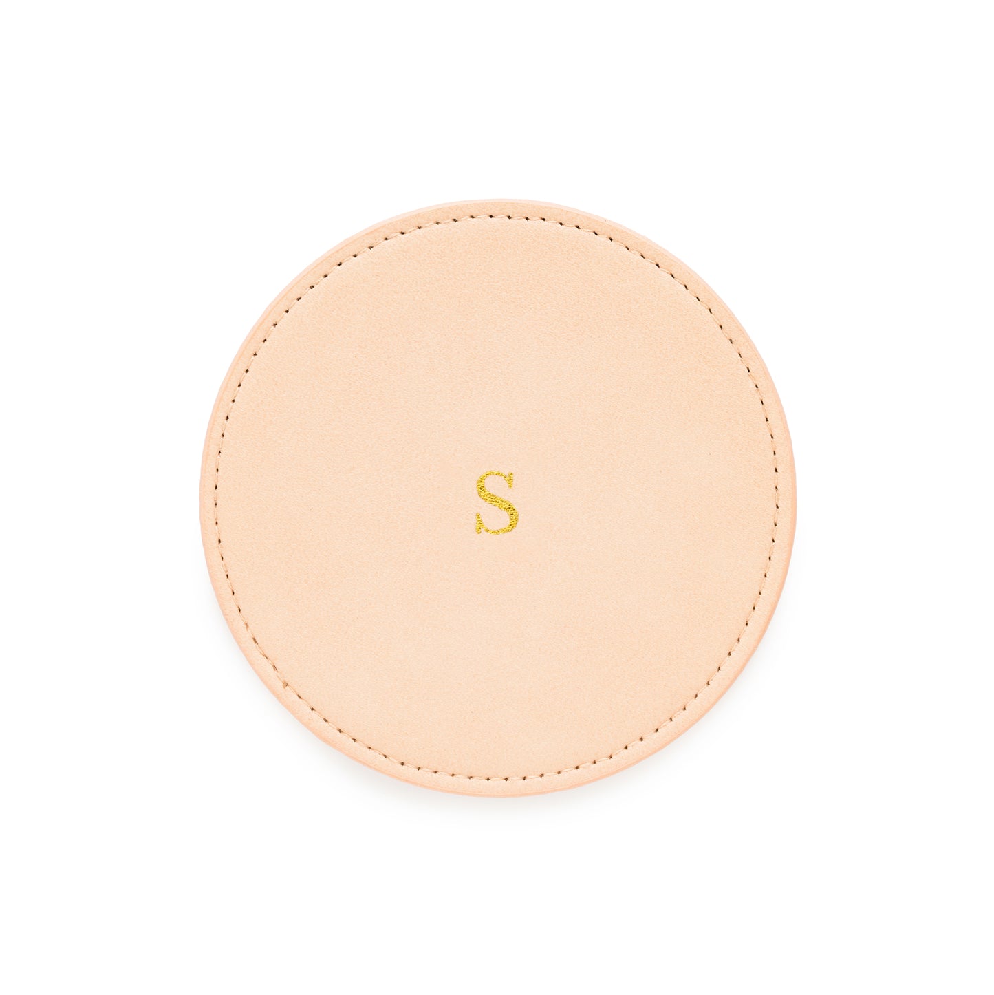 Pale pink vegan leather coasters with gold foil initial