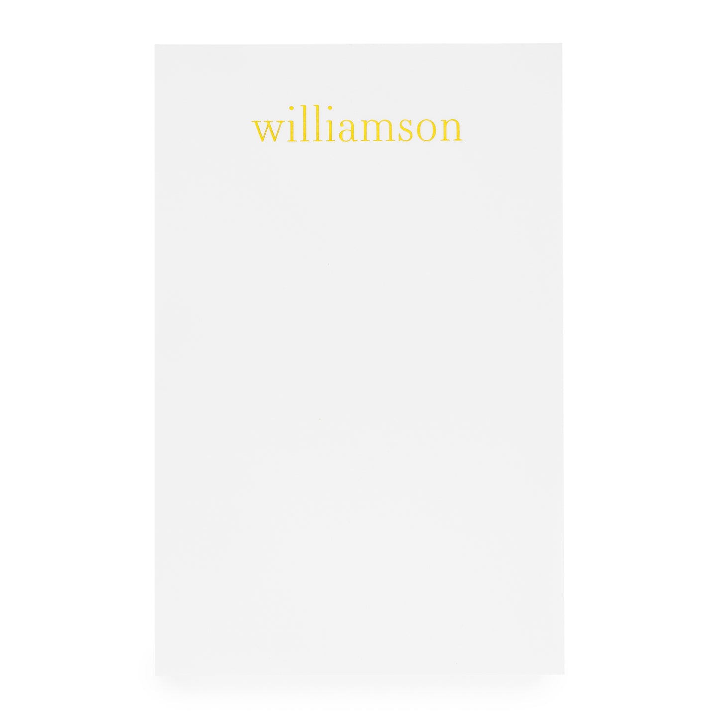 White custom notepad with gold foil name