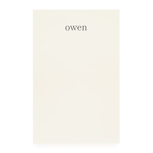 cream custom notepad printed with name in black ink