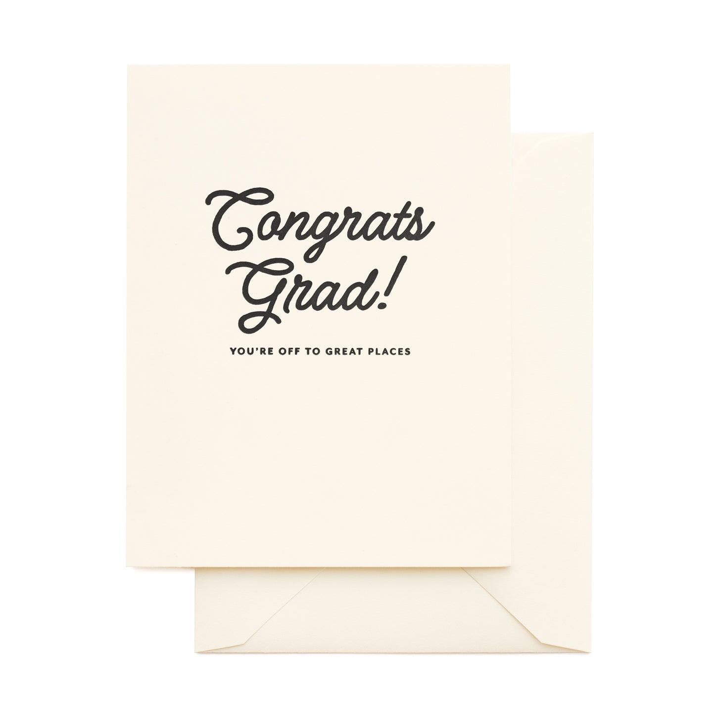 cream card with black congrats grad text