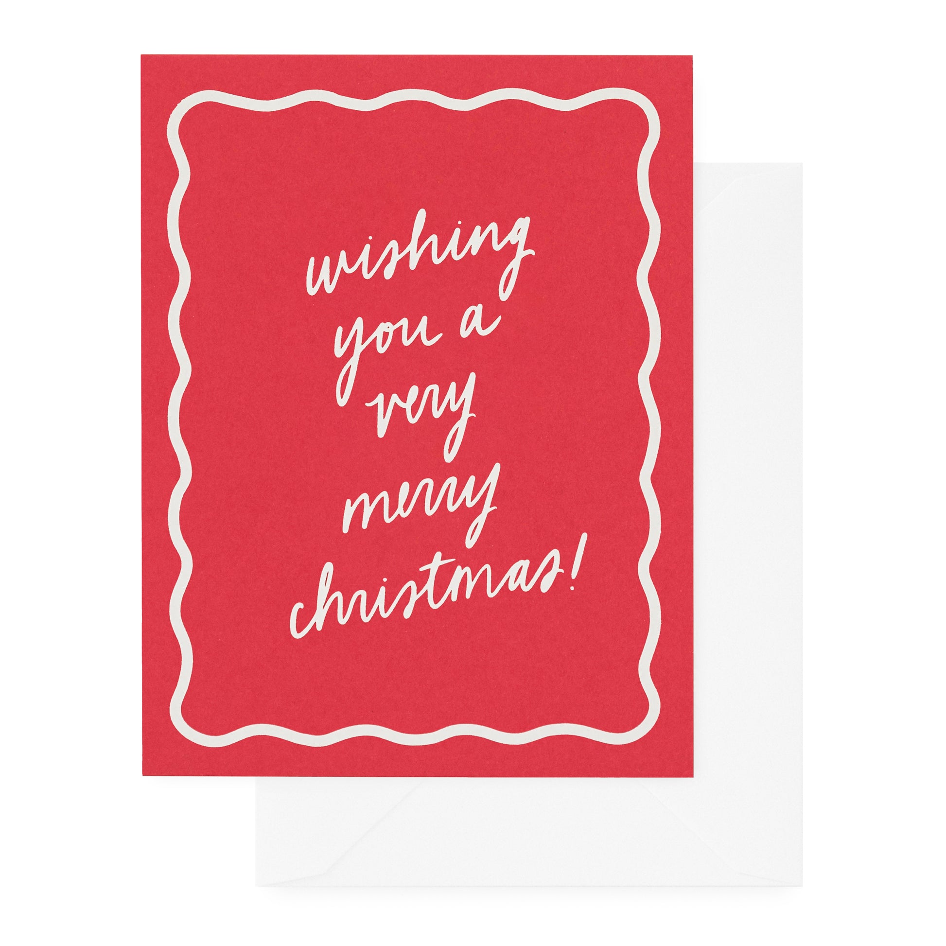 red and white holiday card with scallop letterpress detail