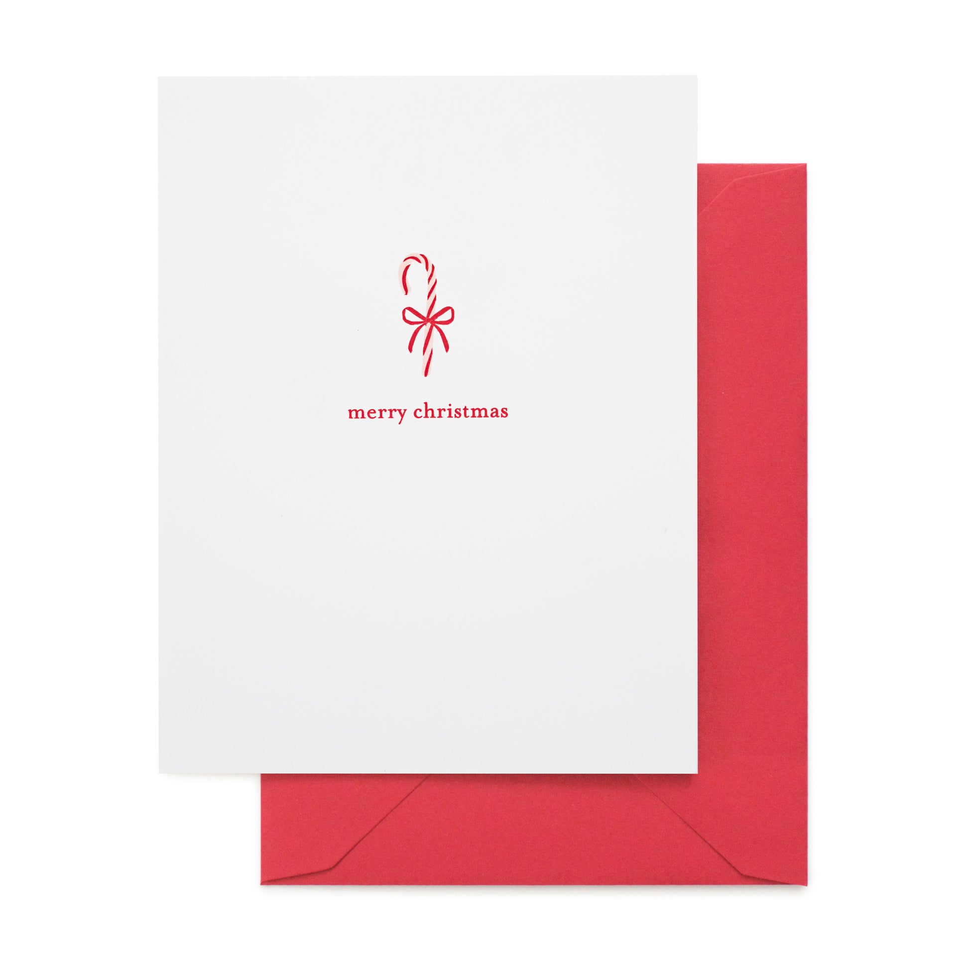 white christmas card with red candy cane and red envelope