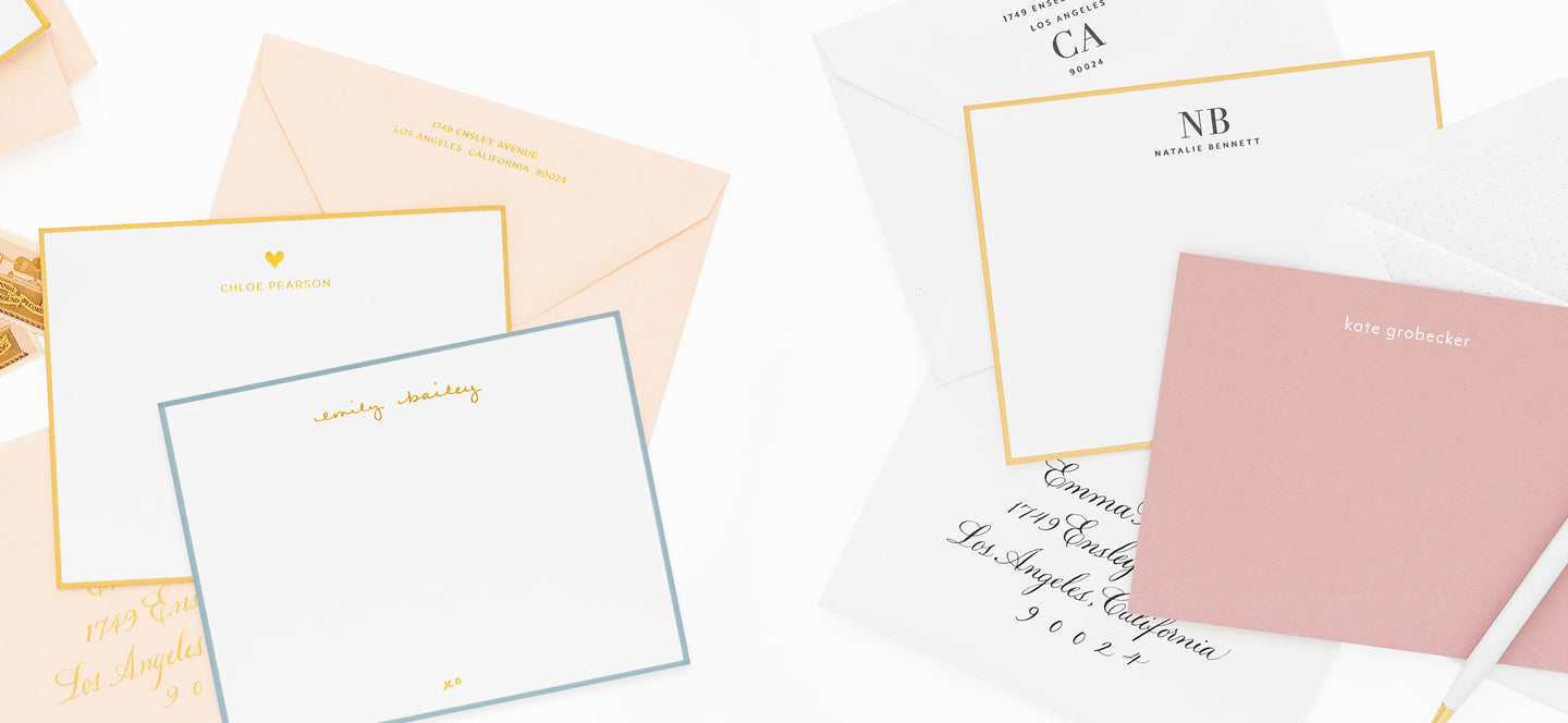 Custom stationery designs in various colors and styles all letterpress printed