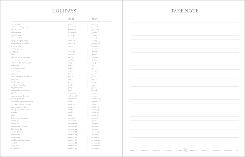Interior Layout of Spiral Planner with Blank Notes and Holidays