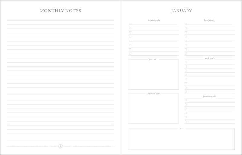 Interior Layout of Spiral Planner with Guided Monthly Goals + Prompts