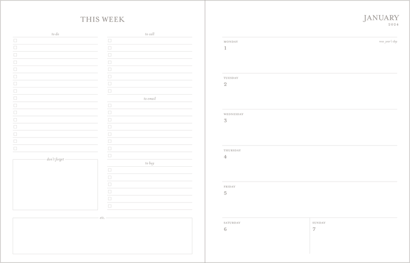 Interior of Spiral Planner with Weekly Layout