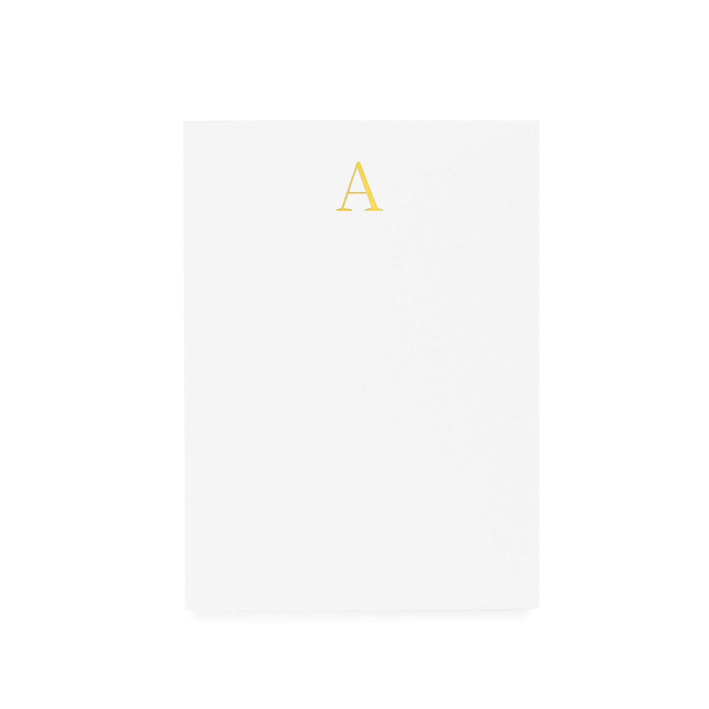 Mini white notepad with a gold foil 'A' on it