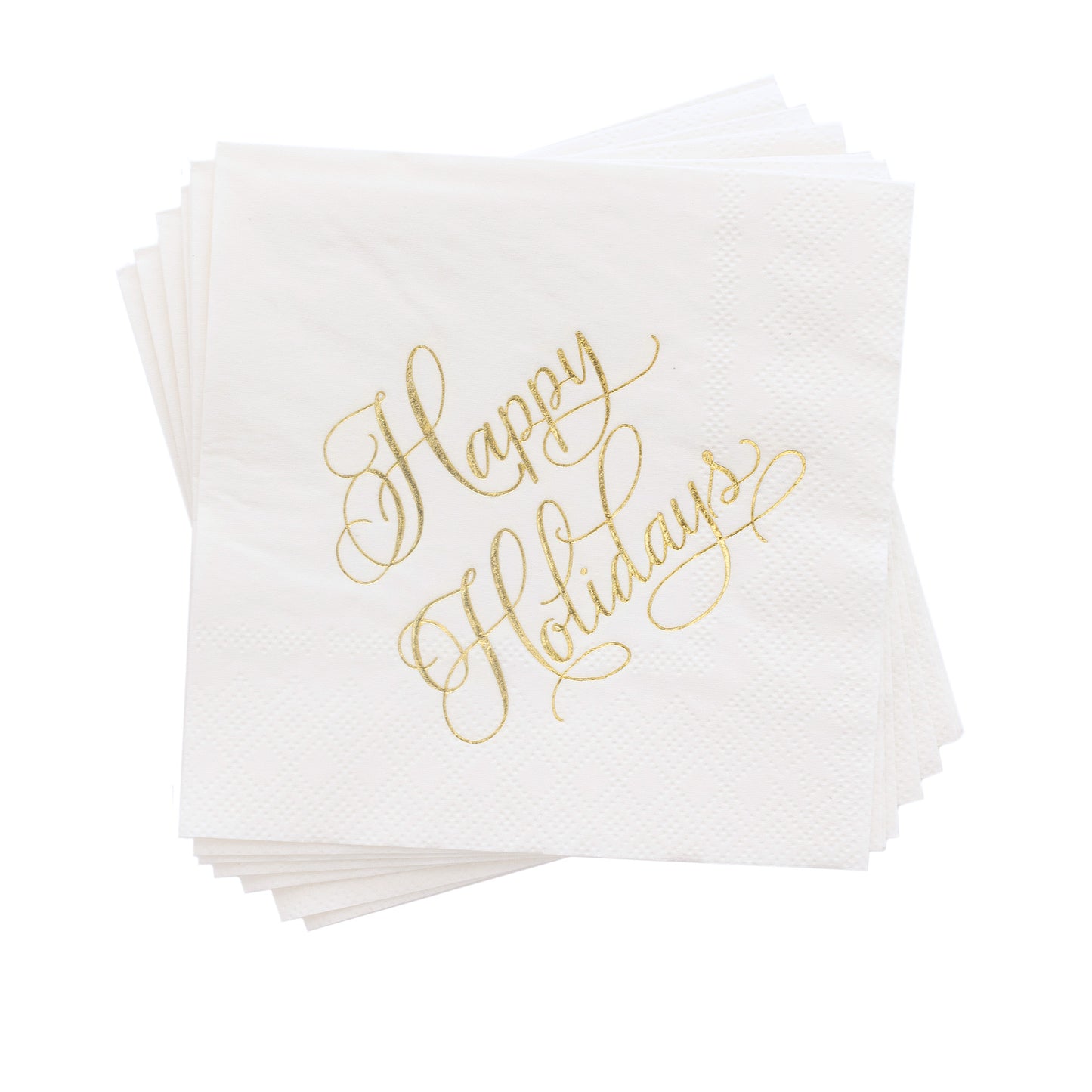 White cocktail napkins with gold foil happy holidays