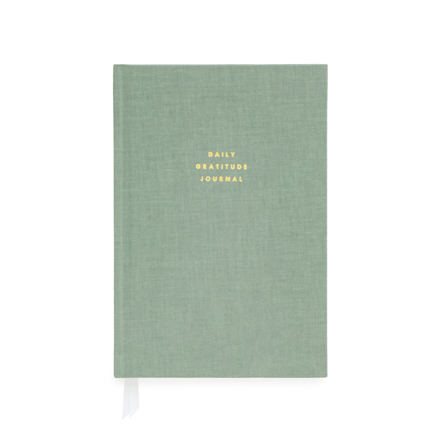 Sage green journal foil stamped in gold with daily gratitude journal