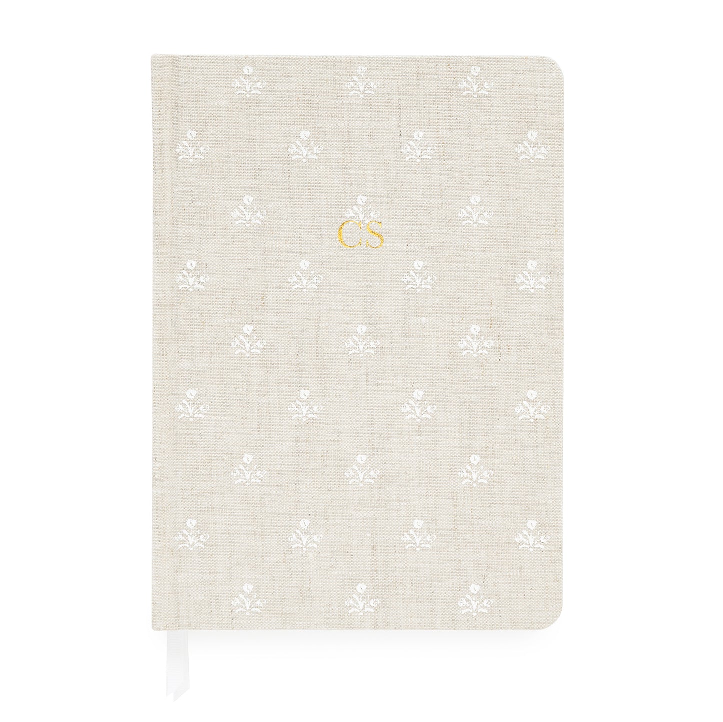 Beige journal with white painted flowers and gold foil initials