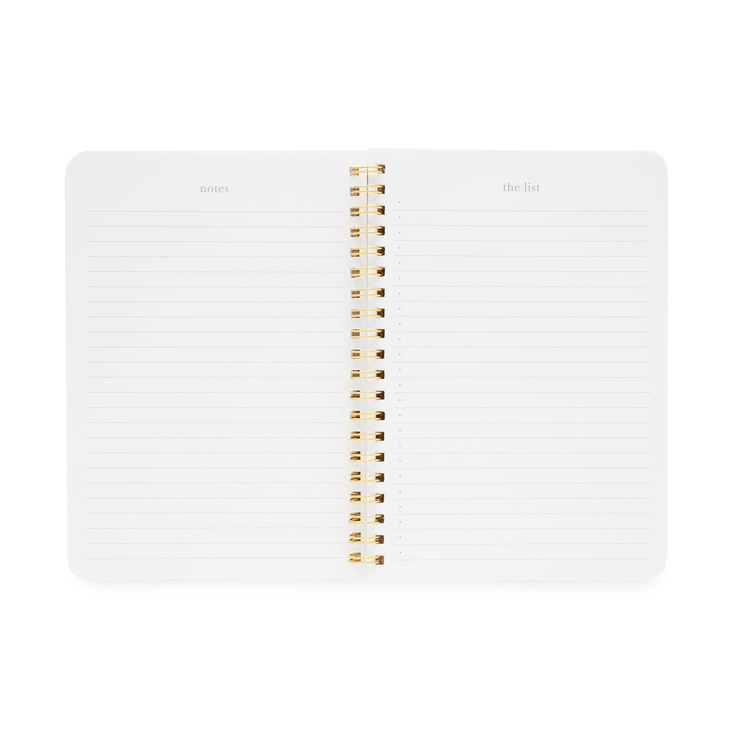 Interior of spiral notebook - white notebook with gold spiral binding