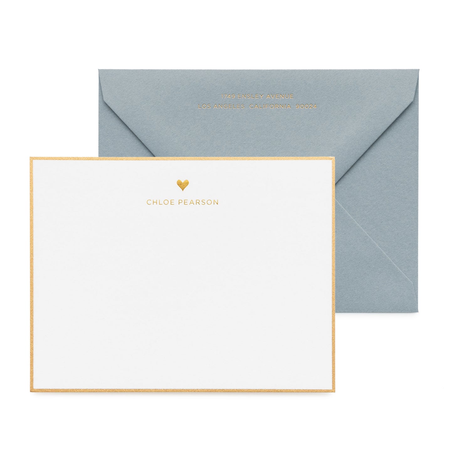 Gold heart custom stationery with slate envelope