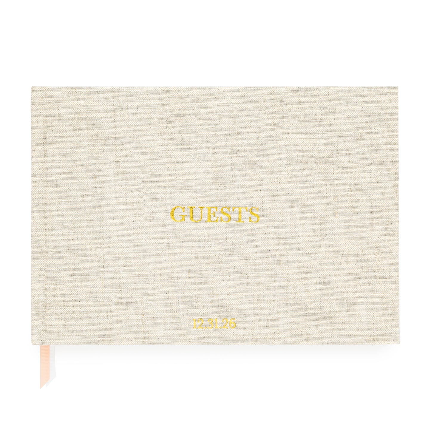 Flax Guest Book with our holiday Guests foil stamped on cover and date monogram