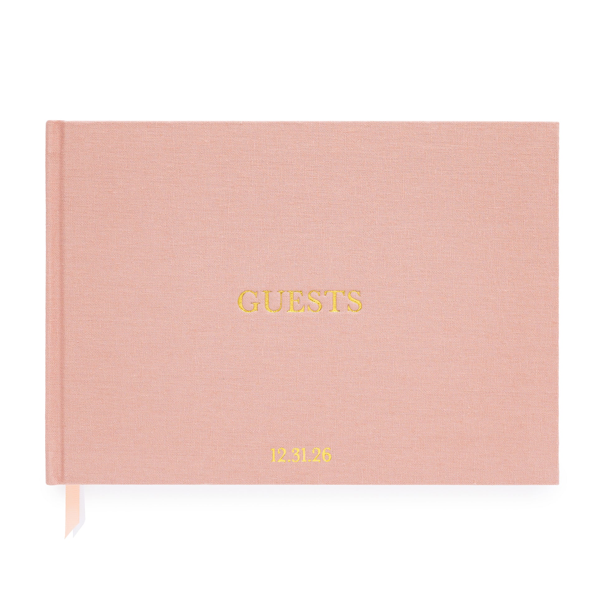 Rose Guest Book with Guests gold foil stamped on front and date monogram