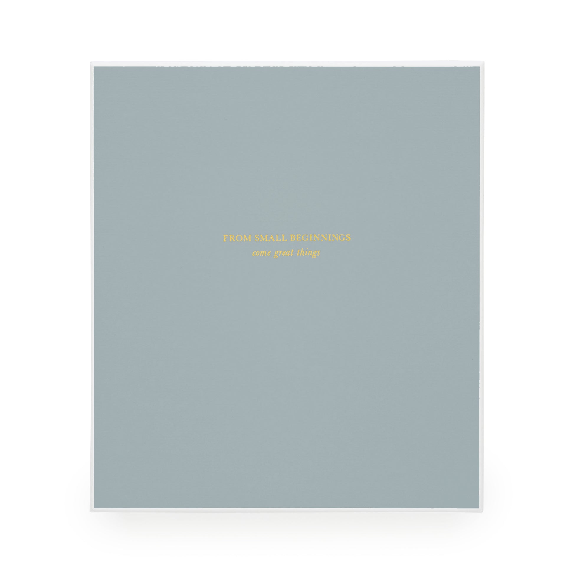 blue baby book exterior box with from small beginnings come great things