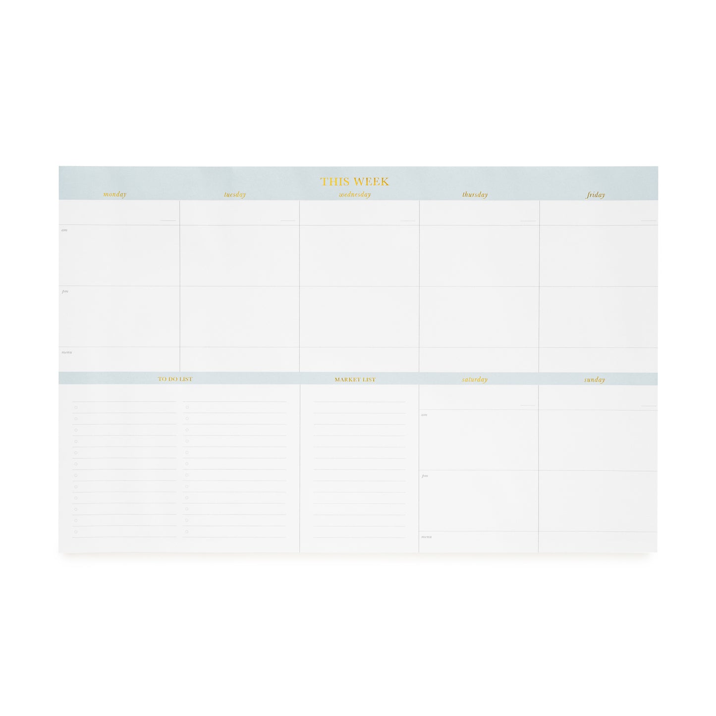 Blue and gold foil this week weekly planning pad